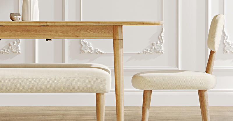 Lyno 77x140 Cm Açılır Yemek Masası Takımı (2 Roa Bench & 2 Roa Sandalye) - Doğal Doku