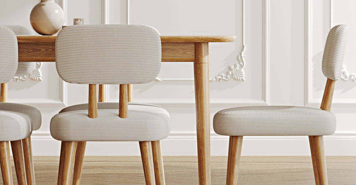 Lyno 97x160 Cm Sabit Yemek Masası Takımı (6Lı Roa) - Fitilli Kadife