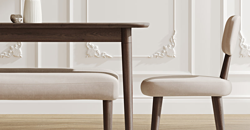 Lyno 77x140 Cm Sabit Yemek Masası Takımı (2 Roa Bench & 2 Roa Sandalye) - Kadife