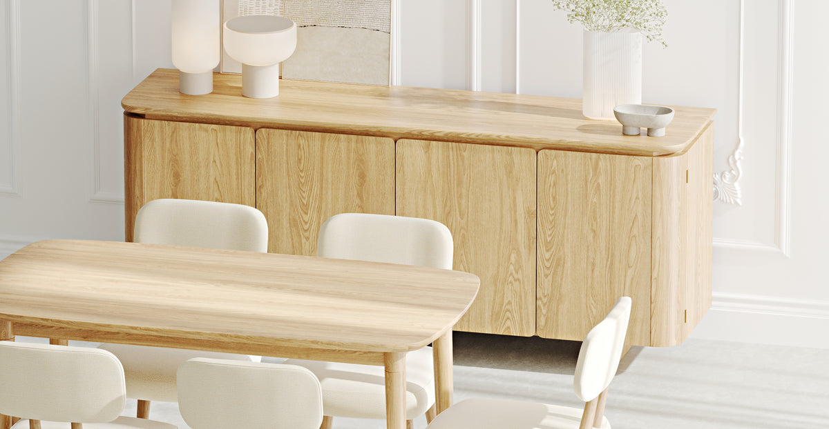 Lyno & Roa | 77x140 Sabit Masa ve Konsollu Yemek Odası Takımı – Midi (6 Kişilik) - Doğal Doku