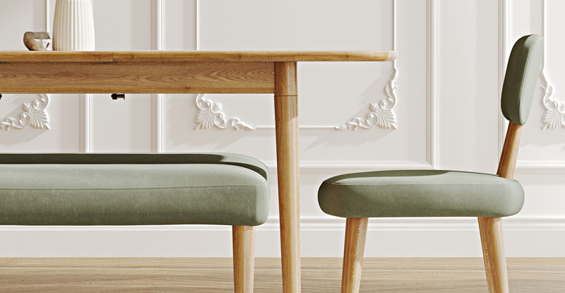 Lyno 77x140 Cm Açılır Yemek Masası Takımı (2 Roa Bench & 2 Roa Sandalye) - Kadife