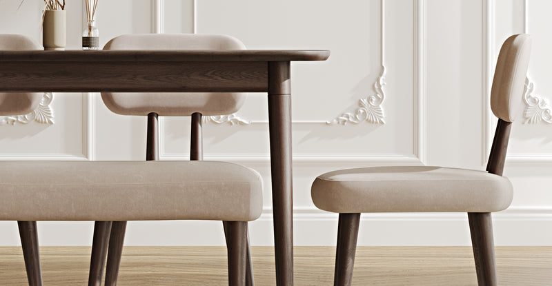 Lyno 77x140 Cm Sabit Yemek Masası Takımı (Roa Bench & 4 Roa Sandalye) - Kadife