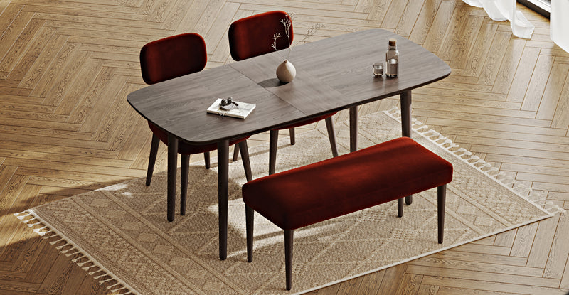 Lyno 77x140 Cm Açılır Yemek Masası Takımı (Roa Bench & 2 Roa Sandalye) - Kadife