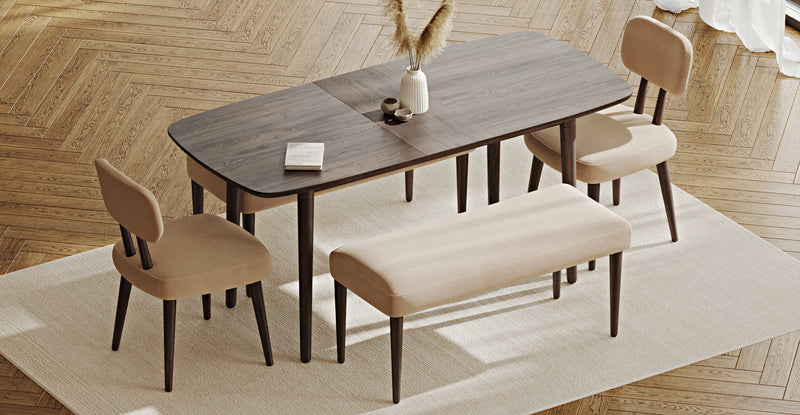 Lyno 77x140 Cm Açılır Yemek Masası Takımı (2 Roa Bench & 2 Roa Sandalye) - Kadife