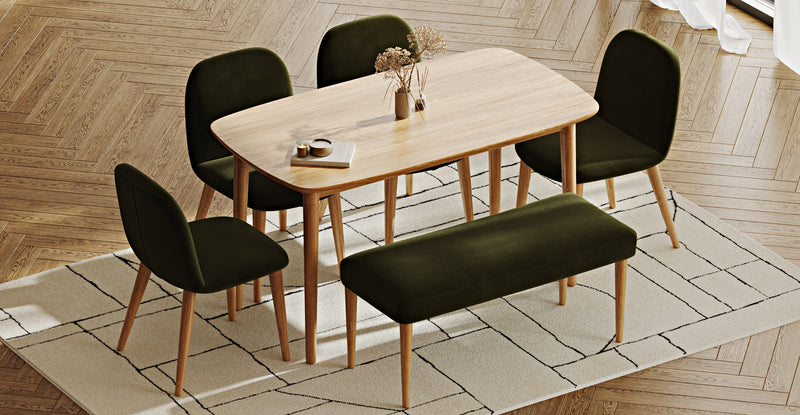 Lyno 77x140 Sabit Yemek Masası Takımı (Roa Bench & 4 Venn Sandalye) - Kadife