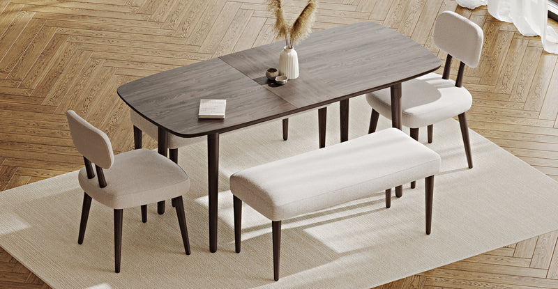 Lyno 77x140 Cm Açılır Yemek Masası Takımı (2 Roa Bench & 2 Roa Sandalye) - Keten