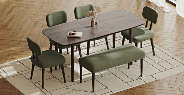 Lyno 77x140 Cm Açılır Yemek Masası Takımı (Roa Bench & 4 Roa Sandalye) - Kadife