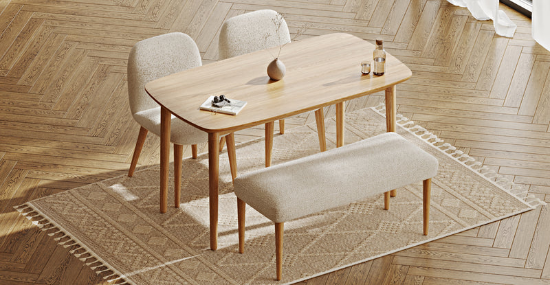 Lyno 77x140 Sabit Yemek Masası Takımı (Roa Bench & 2 Venn Sandalye) - Bukle