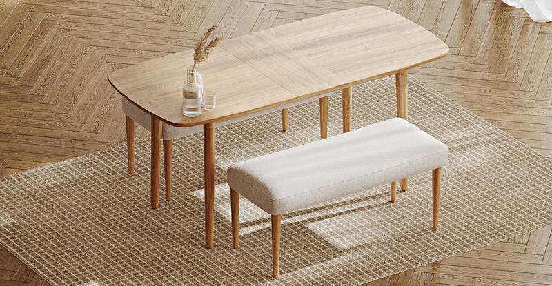 Lyno 77x140 Cm Açılır Yemek Masası Takımı (2 Roa Bench) - Keten