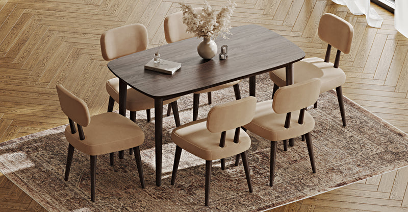 Lyno 77x140 Cm Sabit Yemek Masası Takımı (6 Roa Sandalye) - Kadife
