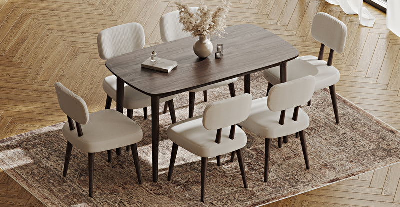 Lyno 77x140 Cm Sabit Yemek Masası Takımı (6 Roa Sandalye) - Fitilli Kadife