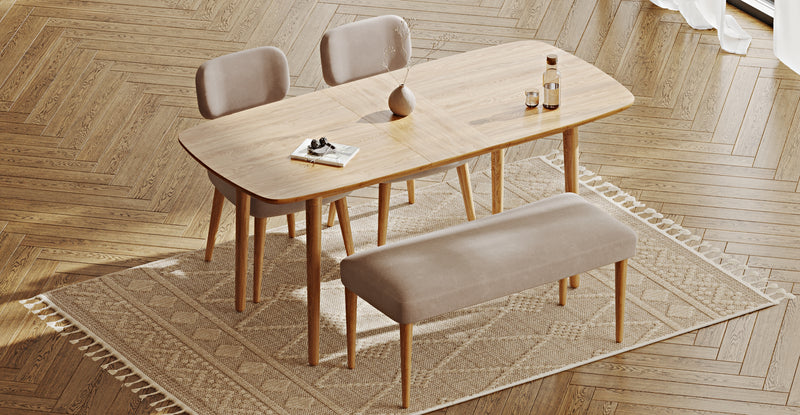 Lyno 77x140 Cm Açılır Yemek Masası Takımı (Roa Bench & 2 Roa Sandalye) - Kadife