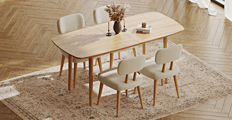 Lyno 77x140 Cm Açılır Yemek Masası Takımı (4 Roa Sandalye) - Doğal Doku