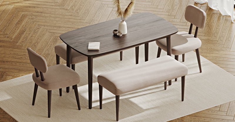 Lyno 77x140 Cm Sabit Yemek Masası Takımı (2 Roa Bench & 2 Roa Sandalye) - Kadife