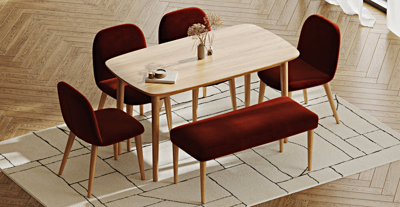 Lyno 77x140 Sabit Yemek Masası Takımı (Roa Bench & 4 Venn Sandalye) - Kadife