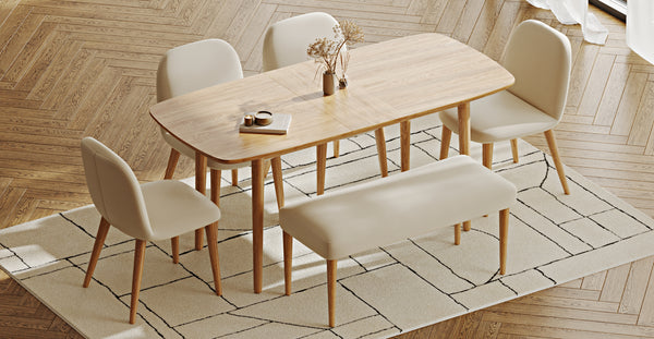 Lyno 77x140 Açılır Yemek Masası Takımı (Roa Bench & 4 Venn Sandalye) - Performans Kadife