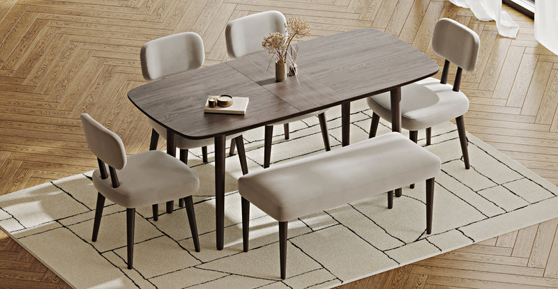 Lyno 77x140 Cm Açılır Yemek Masası Takımı (Roa Bench & 4 Roa Sandalye) - Performans Keten