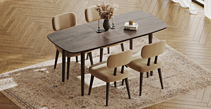 Lyno 77x140 Cm Açılır Yemek Masası Takımı (4 Roa Sandalye) - Performans Kadife