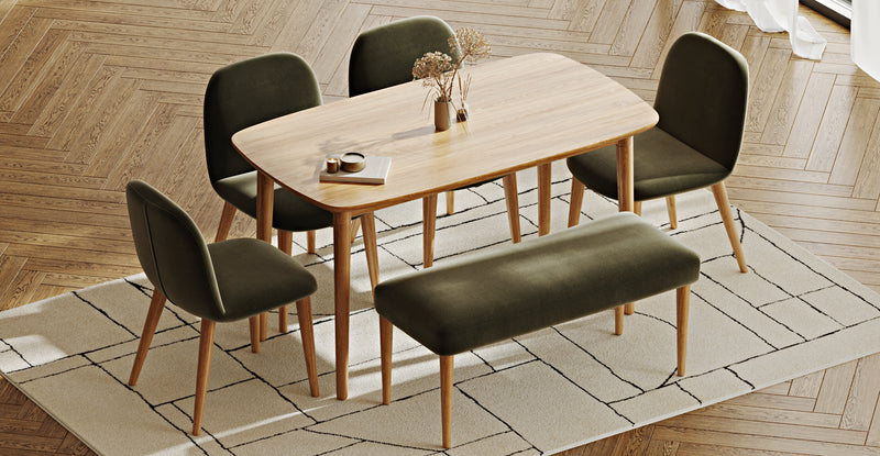 Lyno 77x140 Sabit Yemek Masası Takımı (Roa Bench & 4 Venn Sandalye) - Performans Keten