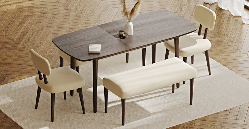 Lyno 77x140 Cm Açılır Yemek Masası Takımı (2 Roa Bench & 2 Roa Sandalye) - Doğal Doku