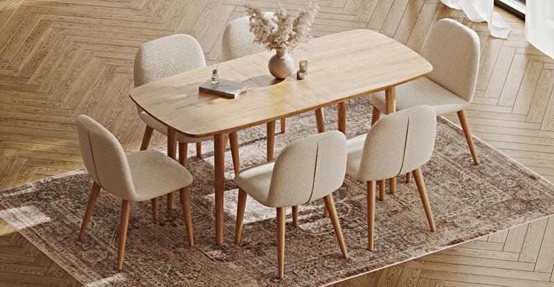 Lyno 77x140 Açılır Yemek Masası Takımı (6 Venn Sandalye) - Bukle