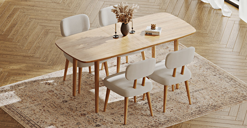 Lyno 77x140 Cm Açılır Yemek Masası Takımı (4 Roa Sandalye) - Fitilli Kadife