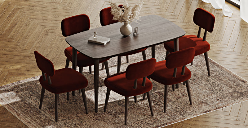 Lyno 77x140 Cm Sabit Yemek Masası Takımı (6 Roa Sandalye) - Kadife
