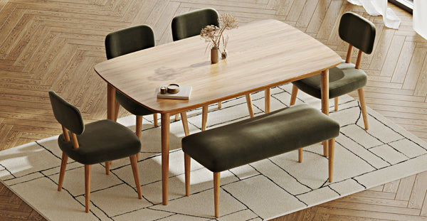 Lyno 97x160 Cm Sabit Yemek Masası Takımı (Bench&4Lü Roa) - Performans Keten