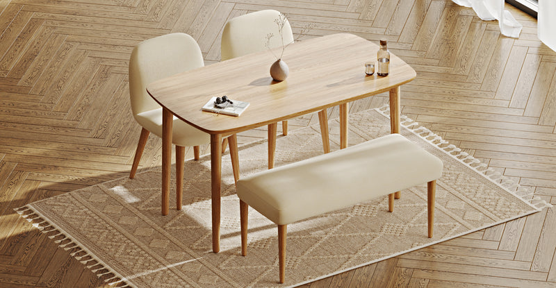 Lyno 77x140 Sabit Yemek Masası Takımı (Roa Bench & 2 Venn Sandalye) - Doğal Doku