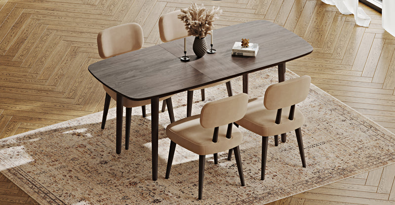 Lyno 77x140 Cm Açılır Yemek Masası Takımı (4 Roa Sandalye) - Kadife