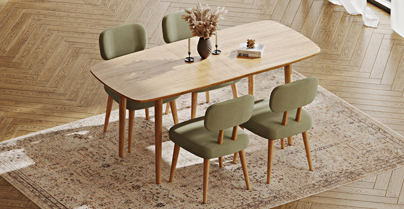 Lyno 77x140 Cm Açılır Yemek Masası Takımı (4 Roa Sandalye) - Fitilli Kadife