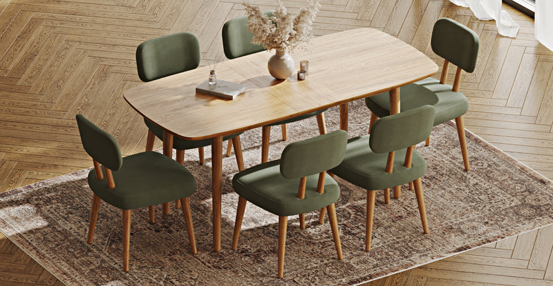 Lyno 77x140 Cm Açılır Yemek Masası Takımı (6 Roa Sandalye) - Kadife