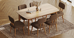 Lyno 97x160 Cm Sabit Yemek Masası Takımı (6Lı Roa) - Fitilli Kadife