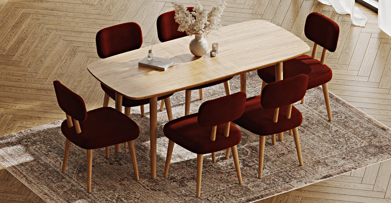 Lyno 77x140 Cm Açılır Yemek Masası Takımı (6 Roa Sandalye) - Fitilli Kadife