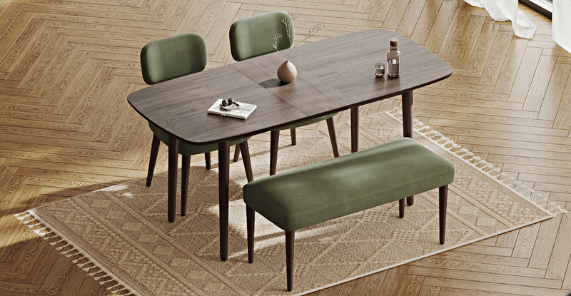 Lyno 77x140 Cm Açılır Yemek Masası Takımı (Roa Bench & 2 Roa Sandalye) - Kadife