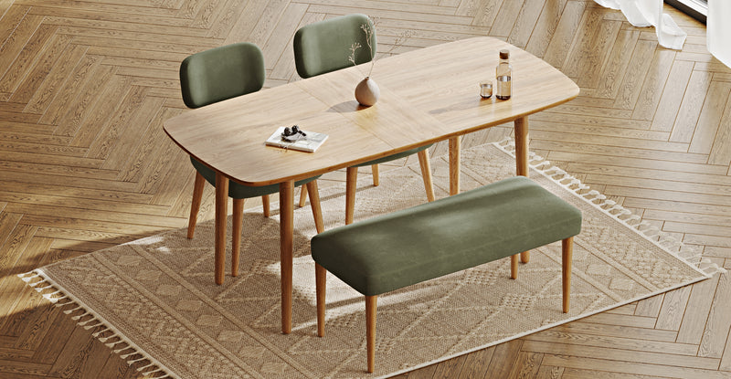 Lyno 77x140 Cm Açılır Yemek Masası Takımı (Roa Bench & 2 Roa Sandalye) - Kadife