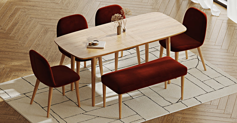 Lyno 77x140 Açılır Yemek Masası Takımı (Roa Bench & 4 Venn Sandalye) - Kadife