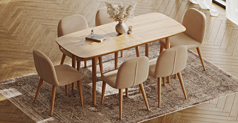 Lyno 77x140 Açılır Yemek Masası Takımı (6 Venn Sandalye) - Kadife