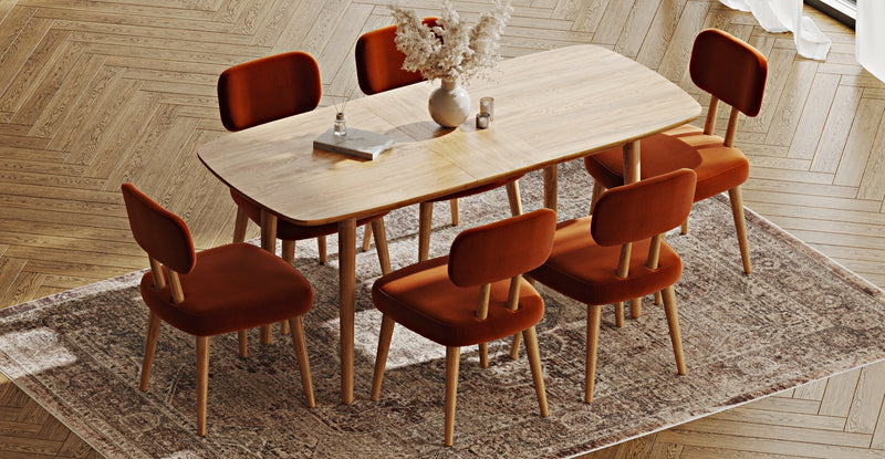 Lyno 77x140 Cm Açılır Yemek Masası Takımı (6 Roa Sandalye) - Performans Keten