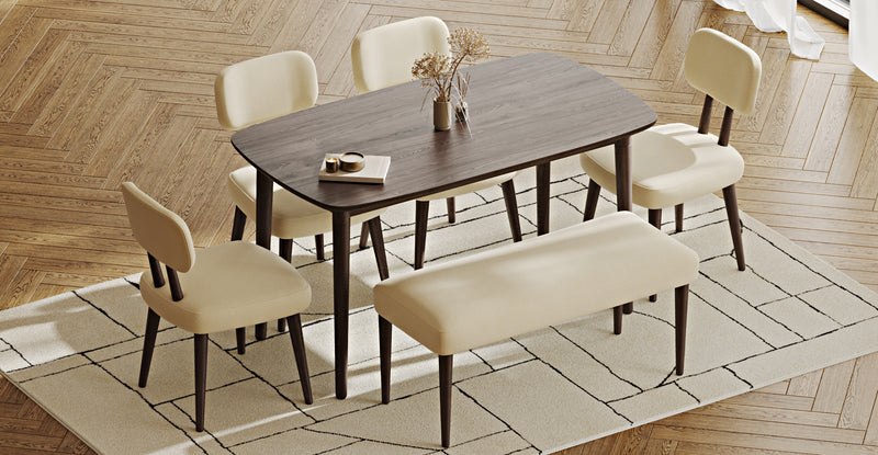 Lyno 77x140 Cm Sabit Yemek Masası Takımı (Roa Bench & 4 Roa Sandalye) - Doğal Doku