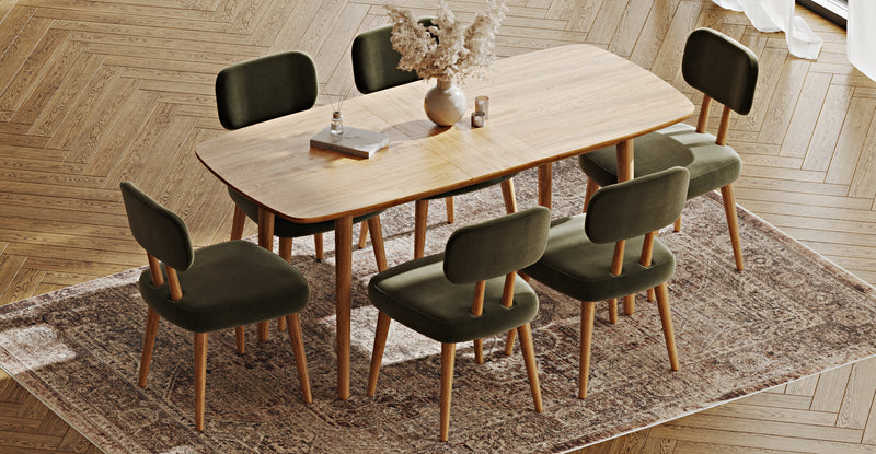 Lyno 77x140 Cm Açılır Yemek Masası Takımı (6 Roa Sandalye) - Performans Keten