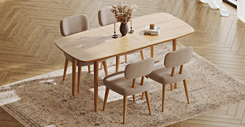 Lyno 77x140 Cm Açılır Yemek Masası Takımı (4 Roa Sandalye) - Kadife