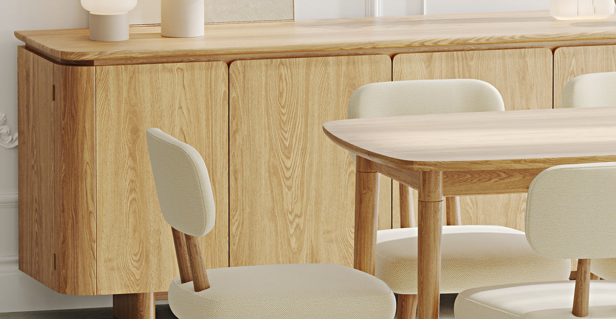 Lyno & Roa | 77x140 Sabit Masa ve Konsollu Yemek Odası Takımı – Midi (6 Kişilik) - Doğal Doku