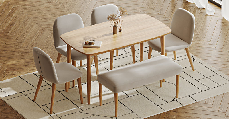 Lyno 77x140 Sabit Yemek Masası Takımı (Roa Bench & 4 Venn Sandalye) - Performans Keten