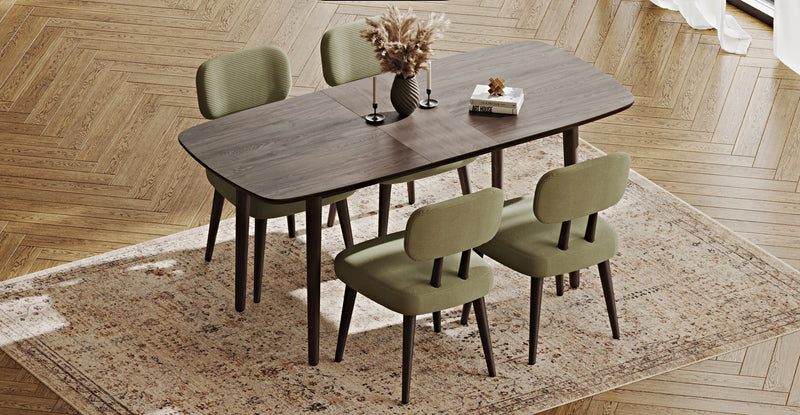 Lyno 77x140 Cm Açılır Yemek Masası Takımı (4 Roa Sandalye) - Fitilli Kadife