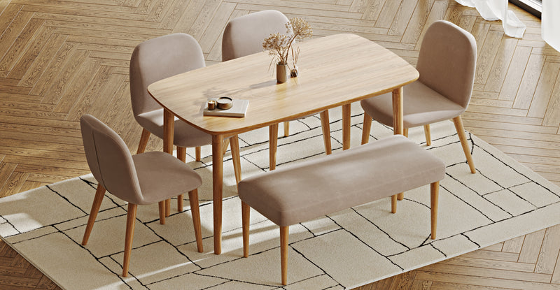 Lyno 77x140 Sabit Yemek Masası Takımı (Roa Bench & 4 Venn Sandalye) - Kadife