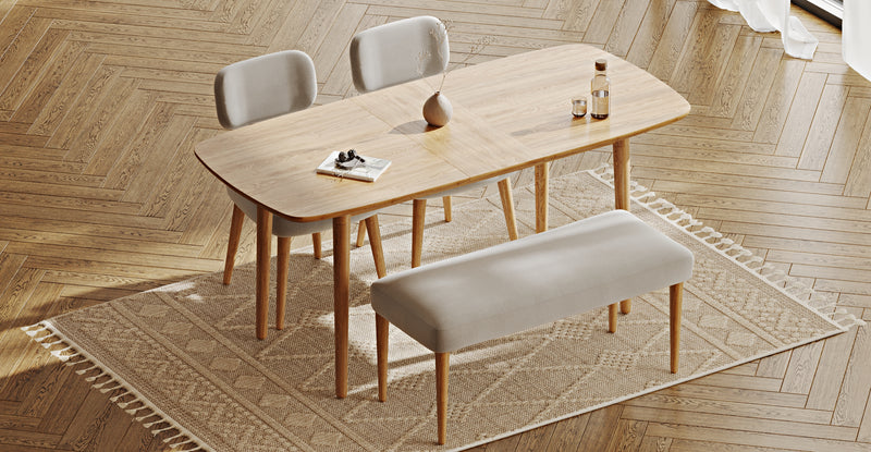 Lyno 77x140 Cm Açılır Yemek Masası Takımı (Roa Bench & 2 Roa Sandalye) - Performans Keten