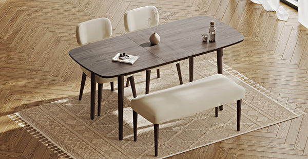 Lyno 77x140 Cm Açılır Yemek Masası Takımı (Roa Bench & 2 Roa Sandalye) - Performans Kadife