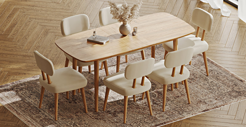 Lyno 77x140 Cm Açılır Yemek Masası Takımı (6 Roa Sandalye) - Performans Kadife