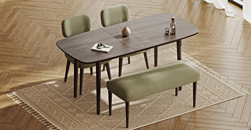 Lyno 77x140 Cm Açılır Yemek Masası Takımı (Roa Bench & 2 Roa Sandalye) - Fitilli Kadife
